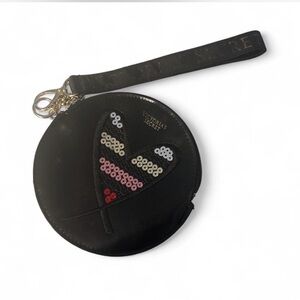 Victoria's Secret Black Round Wristlet with Sequin Design
